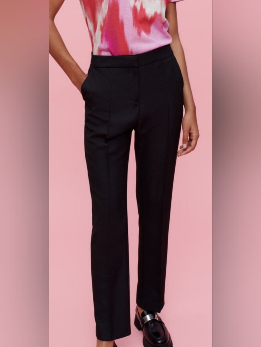 Maje Black Straight-Leg Tailored Trousers Size 36/6